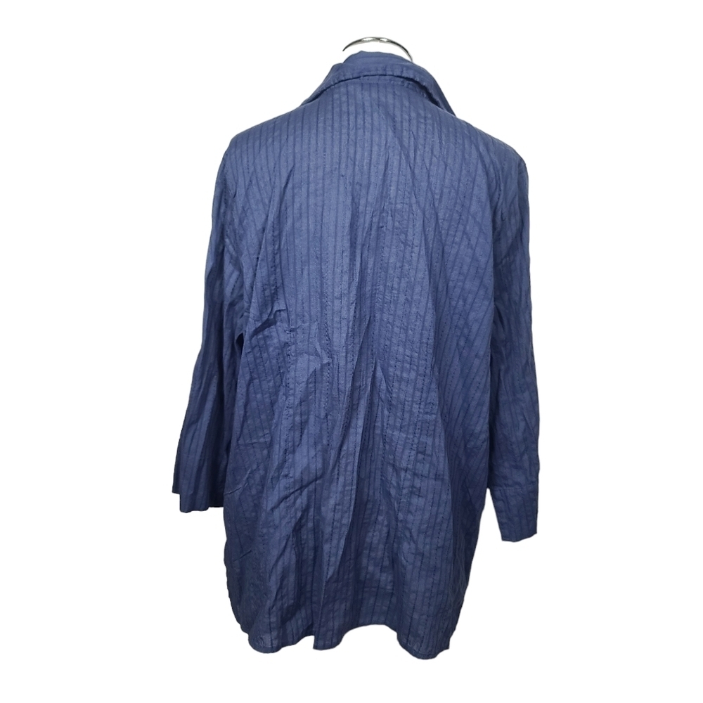 Krazy Kat Blue V Neck Button Down Top 1X - Picture 3 of 7